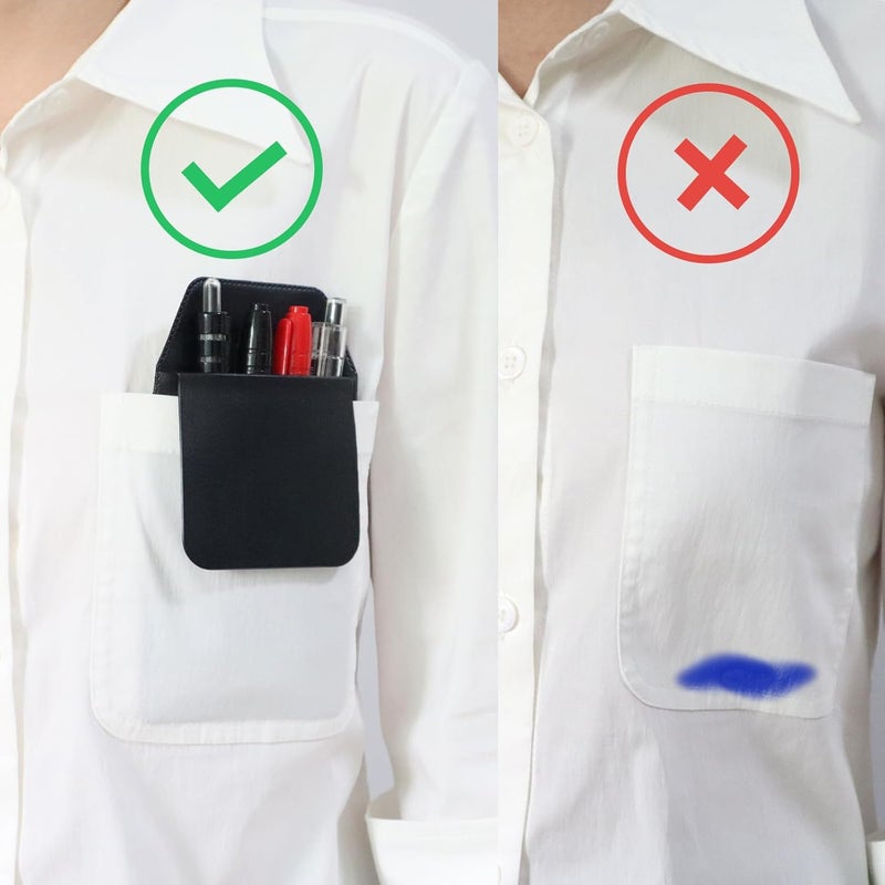 DJDIRY 6 Pcs Pocket Protector for Pen and Pencils Shirts Pocket Organizer Pouch, PVC Pocket Pen Holder, Durable, Multi-Purpose, for Nurse, Doctor, Lab Coat, Pan (Black) - Image 3